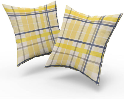 Yellow Navy Blue Pillow Covers 18x18 Set of 2 Light Yellow Grey Buffalo Plaid Decorative Throw Pillows Spring Summer Decorations Pillowcase Cotton Square Cushion Cover Decor for Home Couch Bed Soft