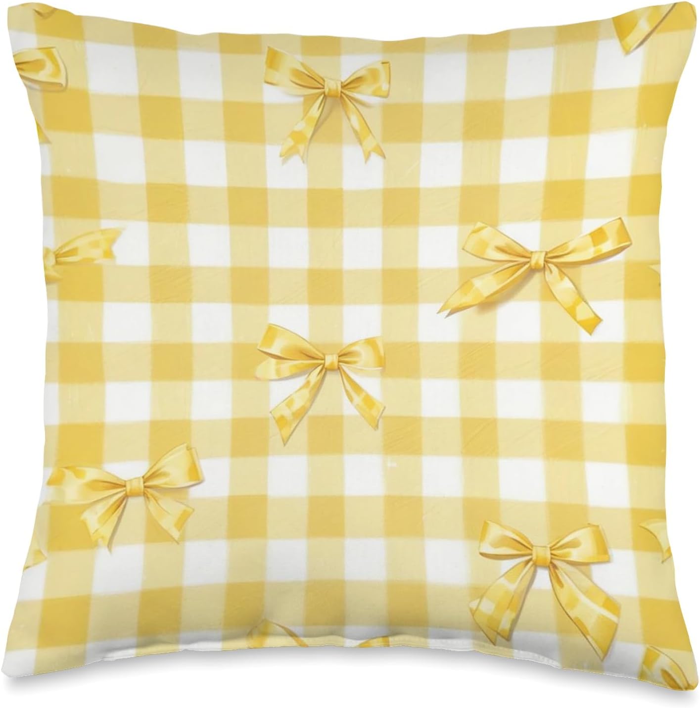 Yellow Coquette Aesthetic Bows Ribbon Patter Throw Pillow