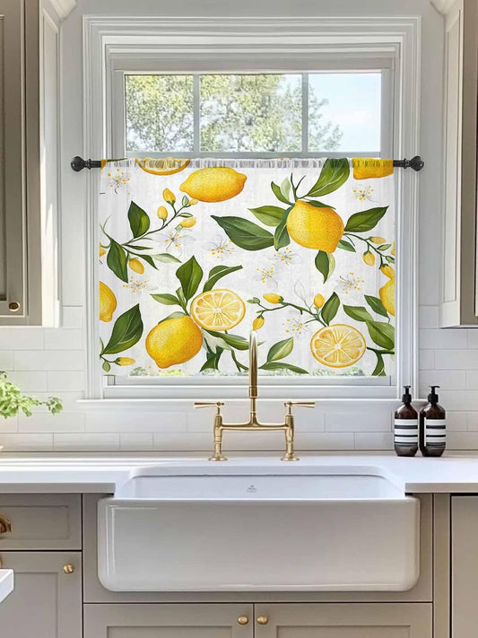Yukro Lemon Summer Sheer Curtains 45 inches Long for Living Room Bedroom 1 Panel Floral Lemon Yellow Green Light Filtering Window Curtain Rod Pocket Sliding Door Curtains Voile Drapes 52Wx45L