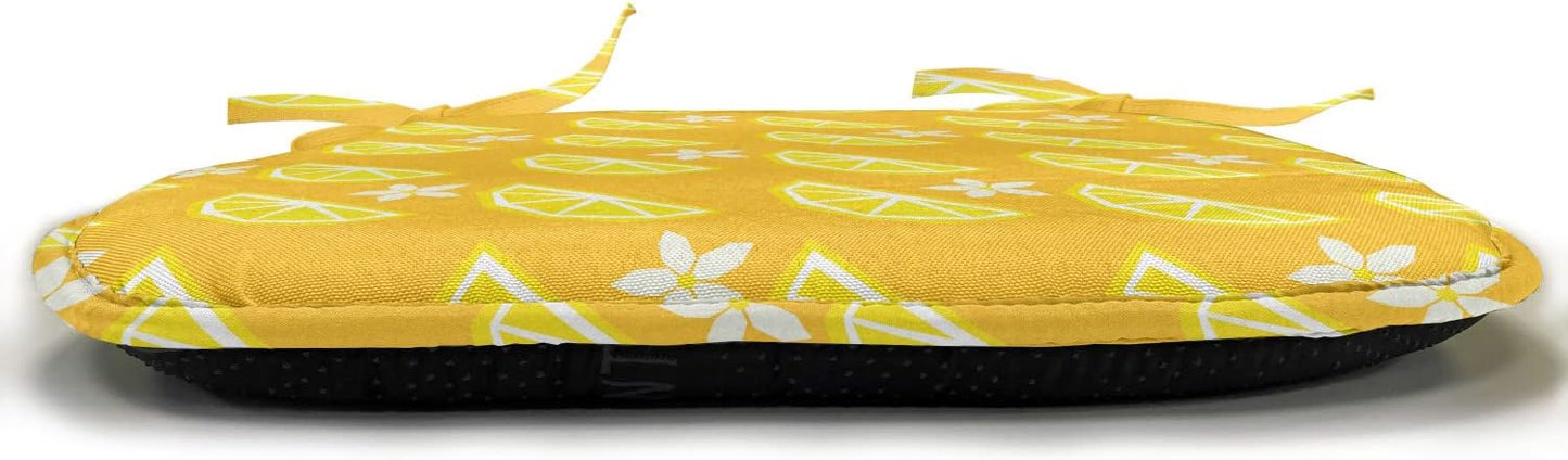 Lunarable Summer Chair Seating Cushion Set of 12, Vibrant Layout of Polygonal Sliced Lemon Flowers, Anti-Slip Seat Padding for Kitchen & Patio, 16"x16", Yellow Earth Yellow