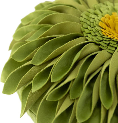 JWH 3D Flower Throw Pillow Cover, Velvet, Green Yellow, 12 Inch | Round Floral Cushion, Sunflower Accent, Handmade, Decorative Pops for Bed Couch Sofa Chair Car Living Room