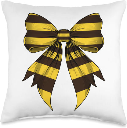Coquette Bow Bee Yellow Stripes Pattern Halloween Costume Throw Pillow