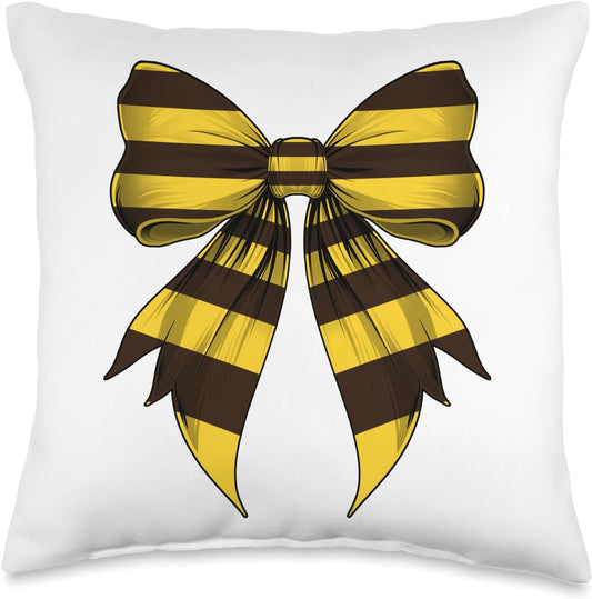 Coquette Bow Bee Yellow Stripes Pattern Halloween Costume Throw Pillow