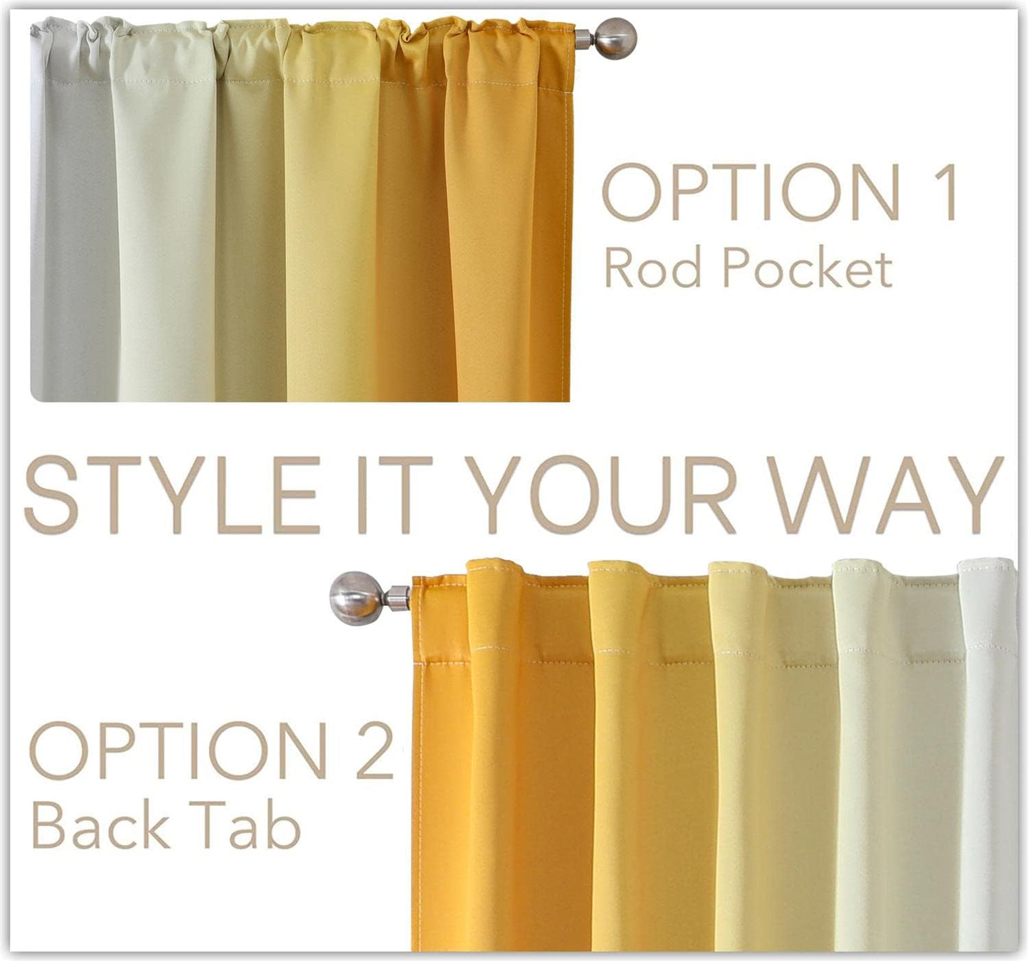 MIUCO Blackout Curtains & Drapes for Bedroom Living Room 84 Inches Long Yellow and White Room Darkening Ombre Curtains Rod Pocket & Back Tab Curtains Thermal Insulated Light Blocking 2 Panels Set