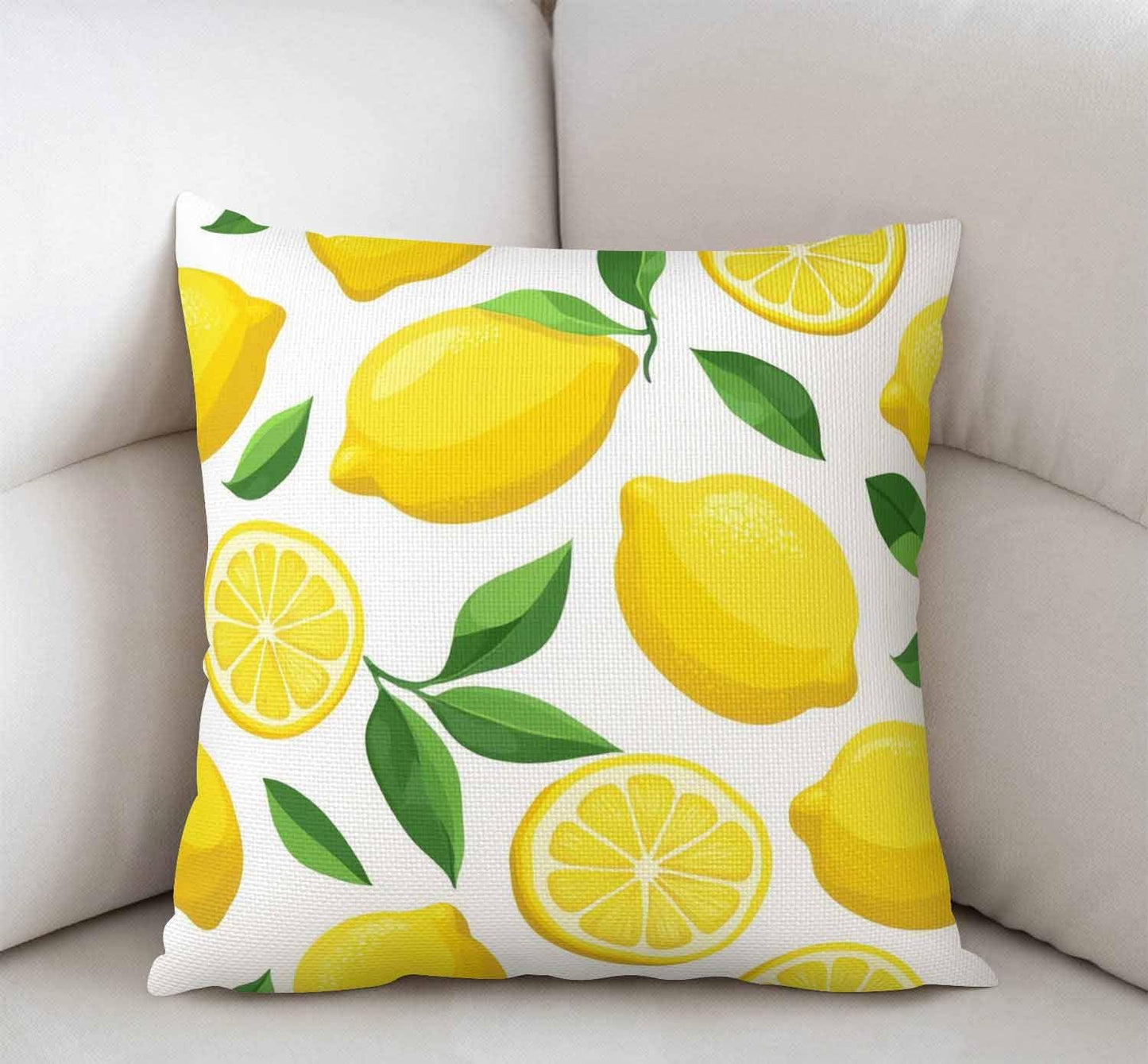 Swono Lemon Fruit Leaves Farmhouse Pillow Cover Cotton Linen Decorative Square Throw Pillow Cover 18x18 Inch for Sofa Couch Decoration