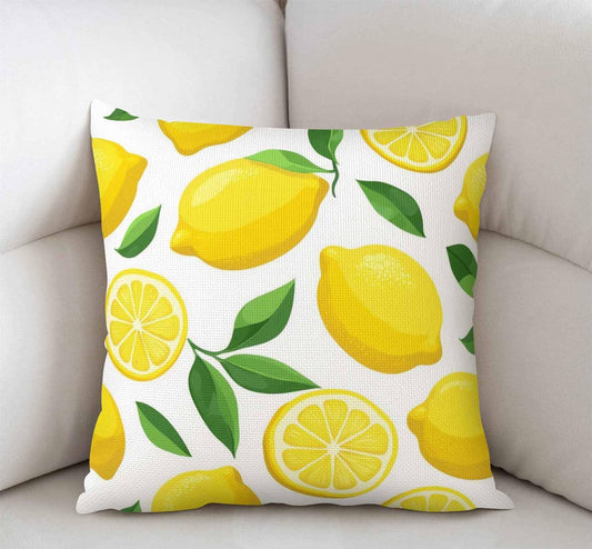 Swono Lemon Fruit Leaves Farmhouse Pillow Cover Cotton Linen Decorative Square Throw Pillow Cover 18x18 Inch for Sofa Couch Decoration