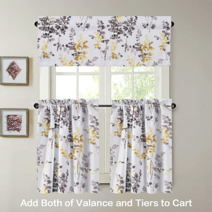 H.VERSAILTEX Valance for Kitchen Windows/Bathroom/Living Room/Bedroom Blackout Window Valance Thermal Insulated Rod Pocket Valance Curtains, 52" W x 18" L, 1 Panel, Floral Pattern in Grey and Yellow