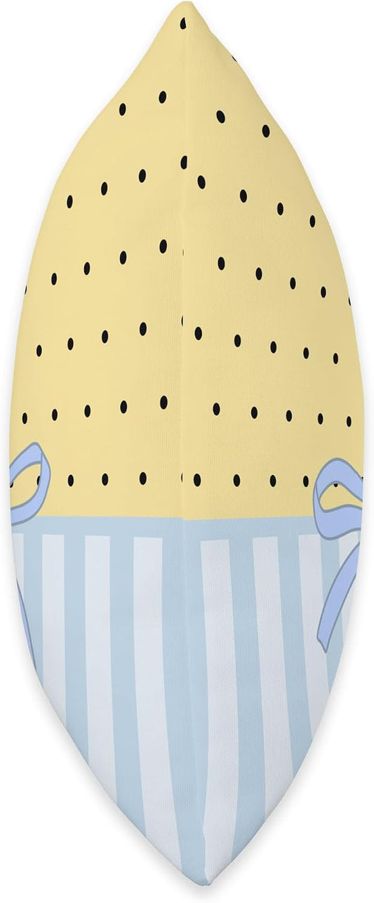 Black Polka Dot Butter Yellow Cute Coquette Bow Blue Striped Throw Pillow