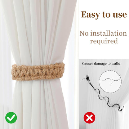 Curtain Tiebacks 4 Pack Yellow Woven Curtain Holdbacks for Home Outdoor Bedroom Office Decorative Curtain, Easy Adjustable Curtain Ties & Holders