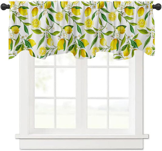 Nature Exotic Lemon Tree Branches Treatment Valance Watercolor Plant Fruit Art Window Valance with Rod Pocket for Kitchen Dining Room Window Decoration 54x18 in