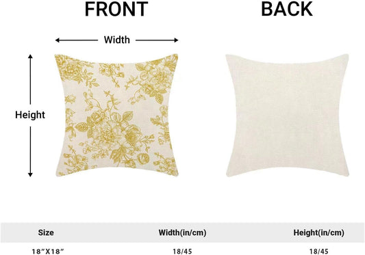 AEIOAE Yellow Floral Pillow Covers 18 x 18 Inch Set of 2, Vintage Chinoiserie Flower Decorative Throw Pillow Covers Outdoor Linen Farmhouse Decor Pillowcase for Home Sofa