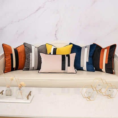 Yangest Yellow Decorative Velvet Throw Pillow Cover Striped Patchwork Cushion Case Modern 18x18 Inch Pillowcase for Sofa Couch Bedroom Living Room Home Decor