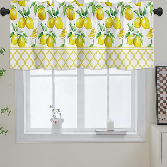 LeLehome Moroccan Window Curtain Valance 1 Panel, 54 X 18 Inch Window Treatment Summer Home Decor Linen with Rod Pocket for Cafe Kitchen Bedroom, Yellow Lemon