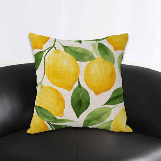AOYEGO Lemon Throw Pillow Cover Tree Fruit Healthy Branch Fresh Cartoon Leaf Nature Ripe Vitamin Yellow Pillow Case 18x18 Inch Decorative Men Women Room Cushion Cover for Home Couch Bed