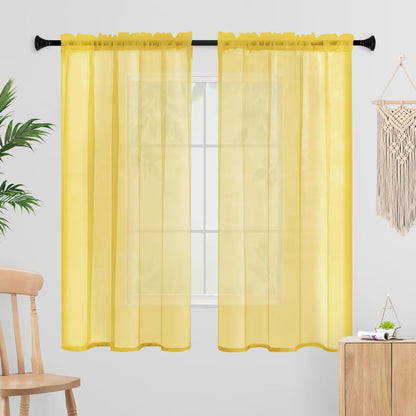 Sheer Curtains 54 Inches Long 2 Panels, Rod Pocket Short Curtain for Kitchen, Bedroom, Cafe Window(Yellow 38" W x 54" L)