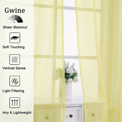 Gwine Light Yellow Sheer Curtains 84 Inches Long 2 Panels Set for Living Room, Rod Pocket Voile Bedroom Curtains, Light Filtering Solid Window Sheer Panels, Each 42Wx84L
