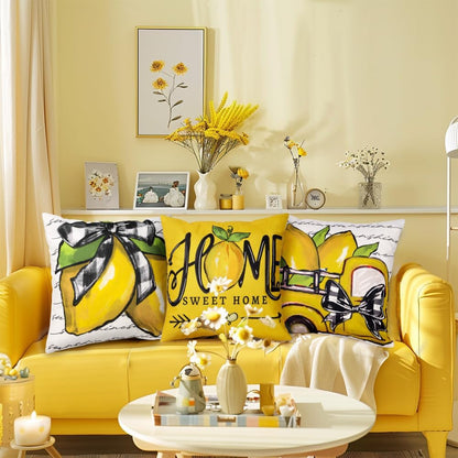 DIYDEC 4PCS Summer Pillow Covers 18x18 inch Hello Summer Throw Pillow Covers Yellow Lemon Truck Pillow Cases Sweet Home Decor Cushion for Holiday Farmhouse Home Sofa Couch