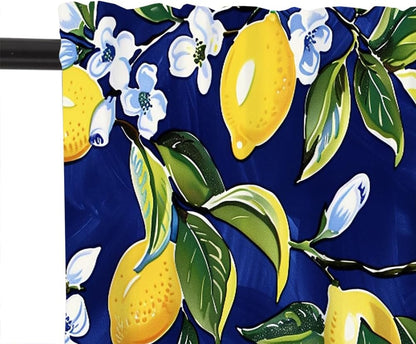 1 Panel Blue Floral Yellow Lemon Window Valances, Nature Food Fruit Window Treatment Decor Curtains Rod Pocket Valances for Kitchen/Living Room, 54" X 18"