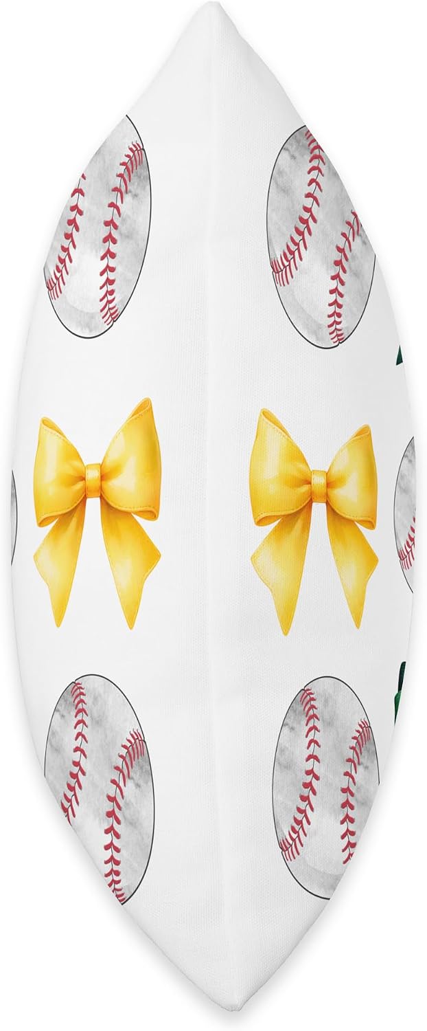 Baseballs & Green & Yellow Bows Tee Ball Mom School Pride Throw Pillow