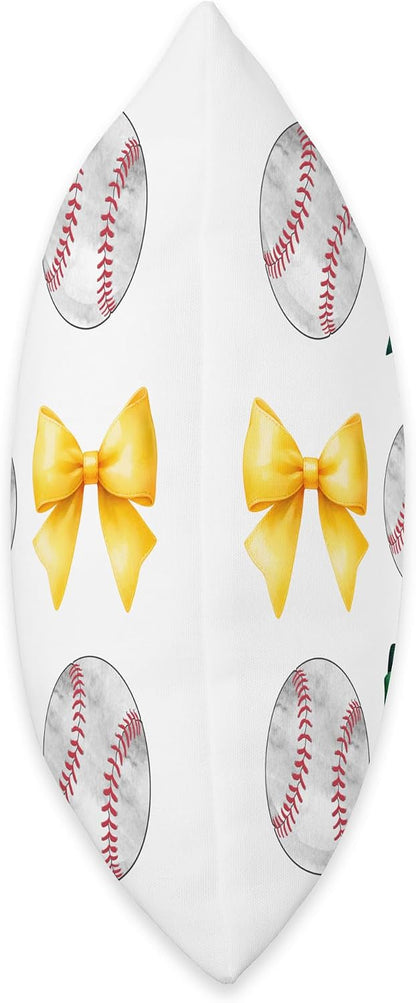 Baseballs & Green & Yellow Bows Tee Ball Mom School Pride Throw Pillow