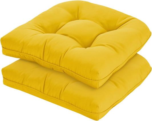 19x19 Outdoor Chair Cushions Set of 2, Tufted Wicker Patio Furniture Cushions, Thick Outdoor Seat Cushions for Lawn Chairs, Overstuffed and Water Resistant, Yellow