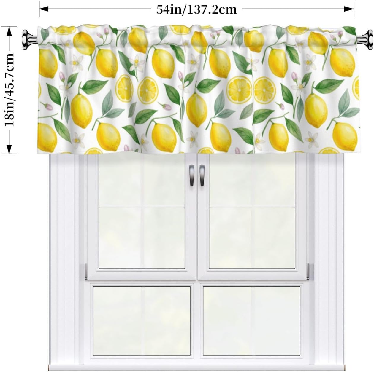 2 Pack Lemon Valances for Windows, Rod Pocket Valance for Windows Kitchen Living Room Decoration, Kitchen Curtains 54 x 18in