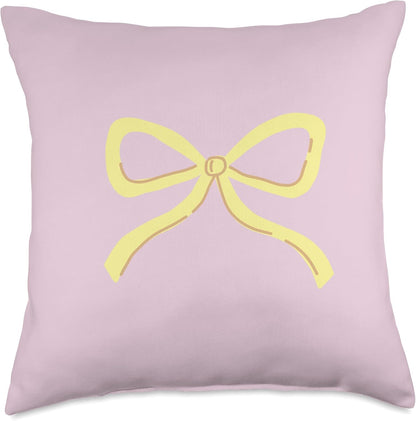 Pastel Yellow Bow Girly Coquette Aesthetic Throw Pillow
