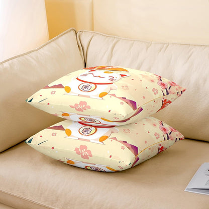 jejeloiu Kids Cherry Blossoms Throw Pillow Covers 22"x22" Set of 2 Boys Girls Sakura Flower Decorative Pillow Case Pillowcase Japanese Style Cushion Cover Kawaii Cat Pattern Outdoor Pillows Covers