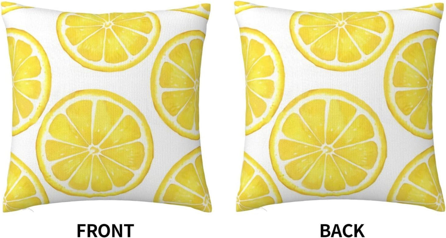 Yellow Sliced Lemon Double Sided Faux Fur Pillow Cover with Hidden Zipper - Soft Decorative Pillow Case for Sofa Bed Car