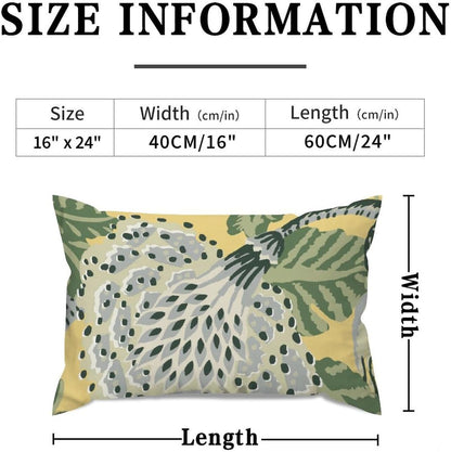 ArogGeld Green Grey Yellow Chinoiserie Floral Farmhouse Lumbar Pillow Covers Green and Yellow Flower White Linen Cushion Cover Japanese Chinoiserie Pillow Case for Living Room Bedroom 16x24in