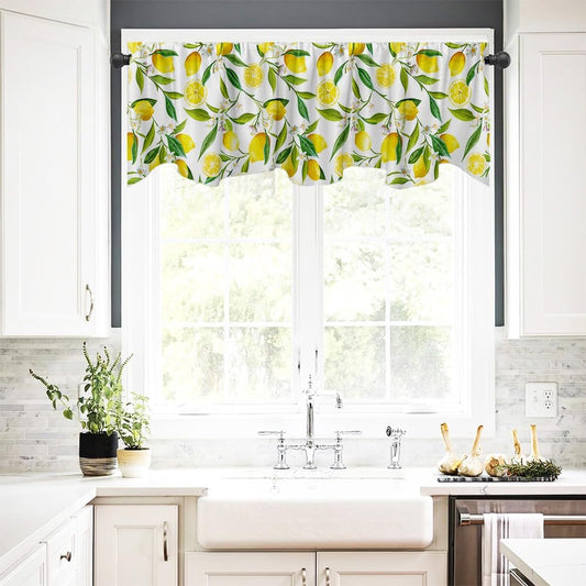 Nature Exotic Lemon Tree Branches Treatment Valance Watercolor Plant Fruit Art Window Valance with Rod Pocket for Kitchen Dining Room Window Decoration 54x18 in