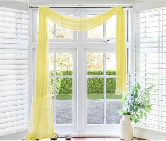 1 Solid Sheer Voile Window Scarf Valance for Home/Restaurant/Party Decor 216" Long x 37" Wide (Yellow)