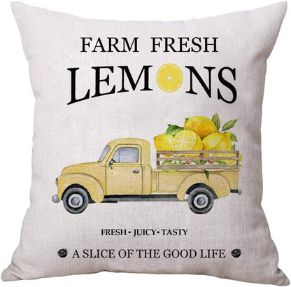 ULOVE LOVE YOURSELF 2pack Fresh Lemons Truck Throw Pillow Covers Summer Farmhouse Square Decorative Pillowcases Home Sweet Home Lemons Decorations 18×18 Inch for Sofa,Couch,Bed,Patio