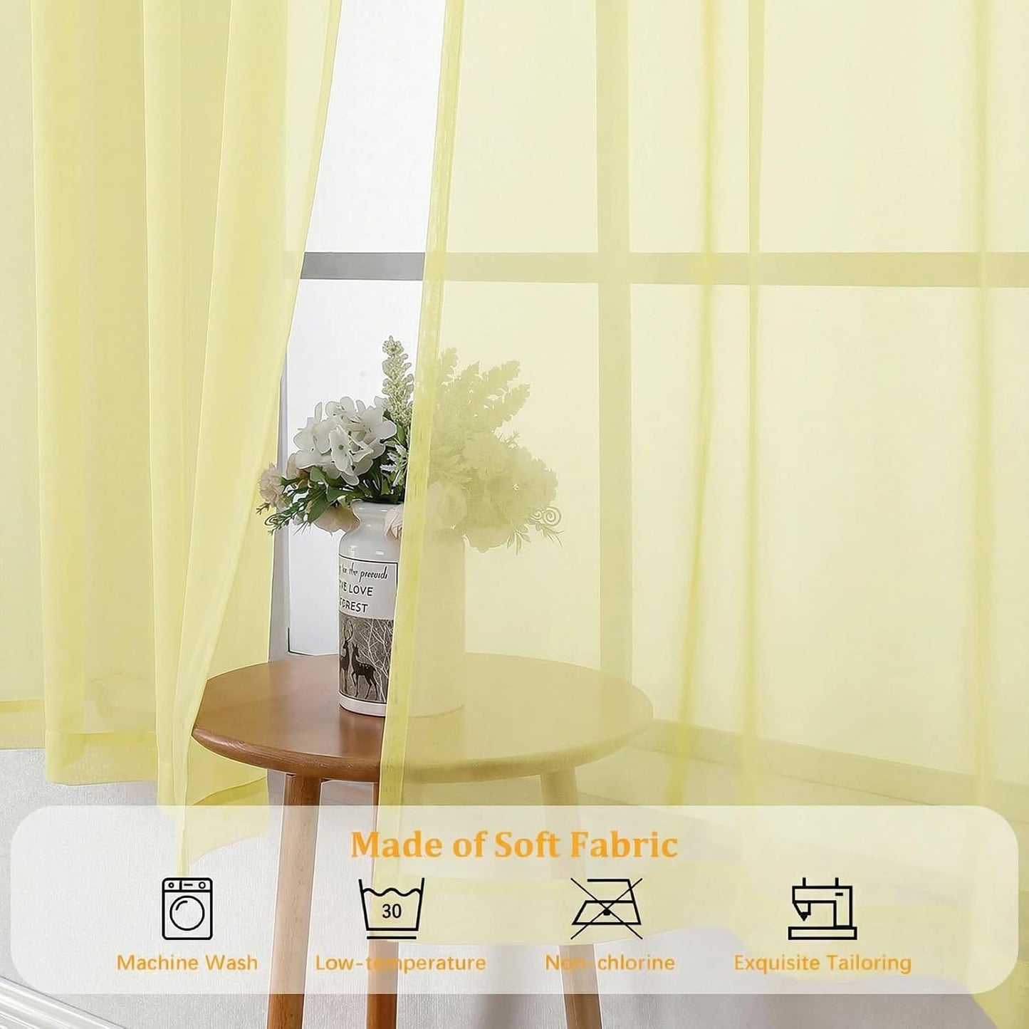 Gwine Light Yellow Sheer Curtains 84 Inches Long 2 Panels Set for Living Room, Rod Pocket Voile Bedroom Curtains, Light Filtering Solid Window Sheer Panels, Each 42Wx84L