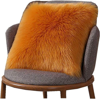 LRENNA Throw Pillow Covers Mongolian Faux Fur Cushion Pillow Case for Sofa Deluxe Home Decorative Series Merino Style Fur Super Soft Plush 18" x 18" /20" x 20" (Yellow, 18"x18")