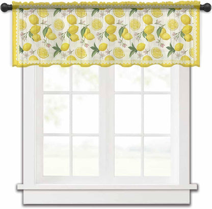 Yellow Summer Lemon Valance Curtains for Kitchen/Living Room/Bathroom/Bedroom Window, Summer Botanical Watercolor Rod Pocket Small Topper Half Short Window Curtains Voile Sheer Scarf, 54"x18"