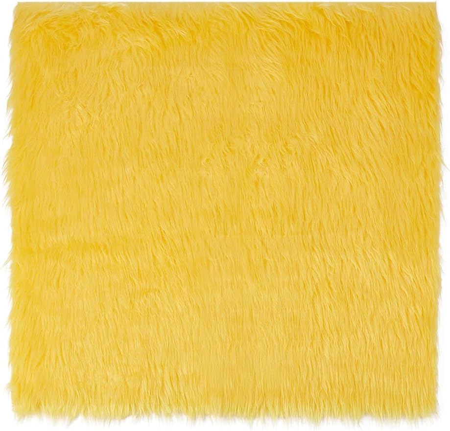 BENECREAT 15.75x15.75 Inch Faux Fur Fabric, Yellow Fur Fabric, Fur Ribbon Faux Mohair Fabric Fur Cloth for Cosplay Craft DIY Costumes Decoration