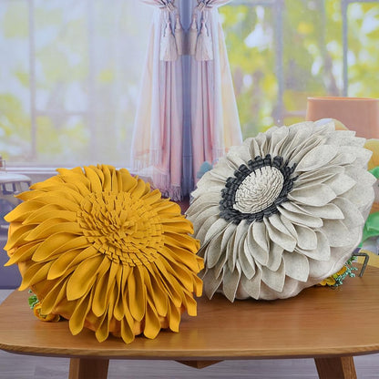 JWH 3D Sunflower Throw Pillow Cover, Gold Yellow, 12 Inch | Decorative Accent Case, Round Cushion, Small Floral Pillowcase, Home Bed Living Room Couch Car Pops