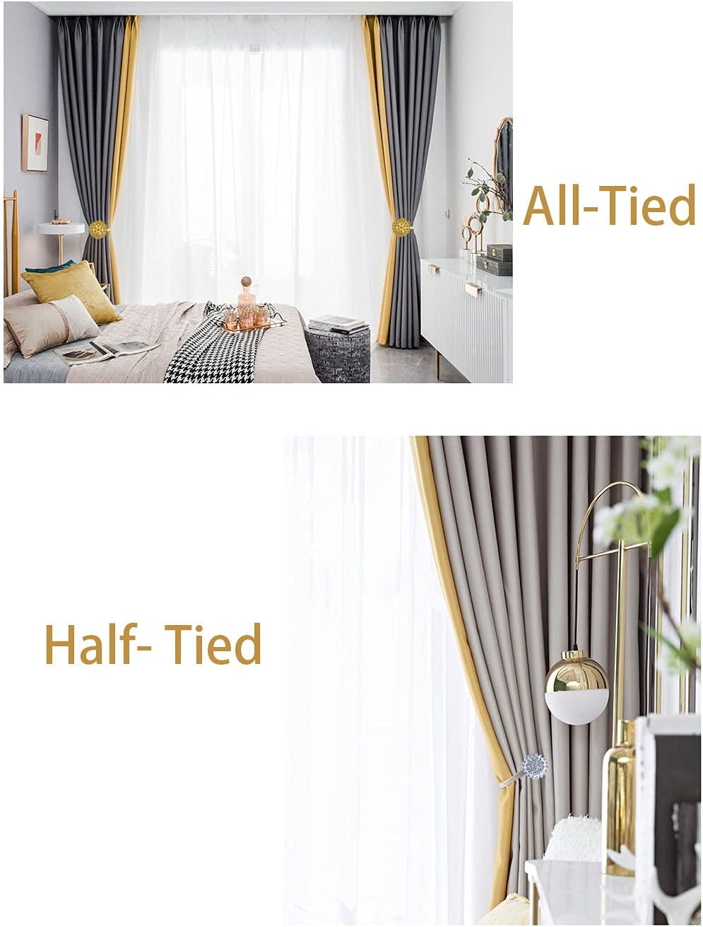 Magnetic Tiebacks for Curtains, 2 Pack Sparkling Crystal Flower Curtain Tiebacks Curtain Buckle Clips with High-Elastic Spring Wire for Home Office Decoration (Yellow & White)