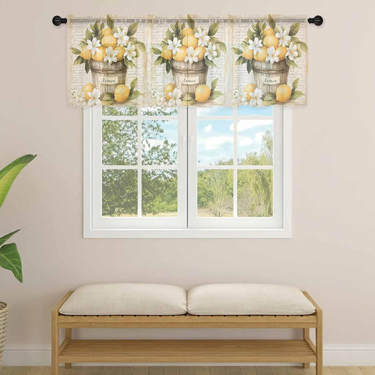 Lemon Sheer Curtain 18 Inch Long Watercolor Fruit Light Filtering Rod Pocket Voile Curtain Valance for Bedroom Kitchen Cafe Window 54" W x 18" L