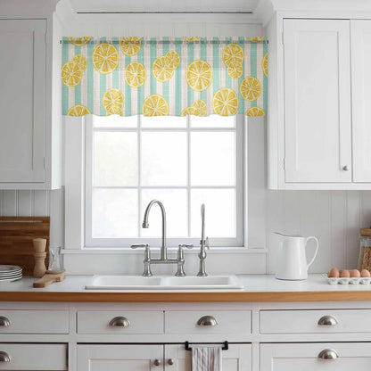 Sheer Window Valance Yellow Lemon Stripes Semi Voile Short Curtain Rod Pocket Summer Fruit White Blue Valances Window Treatment for Bedroom Living Room Kitchen 54x18in