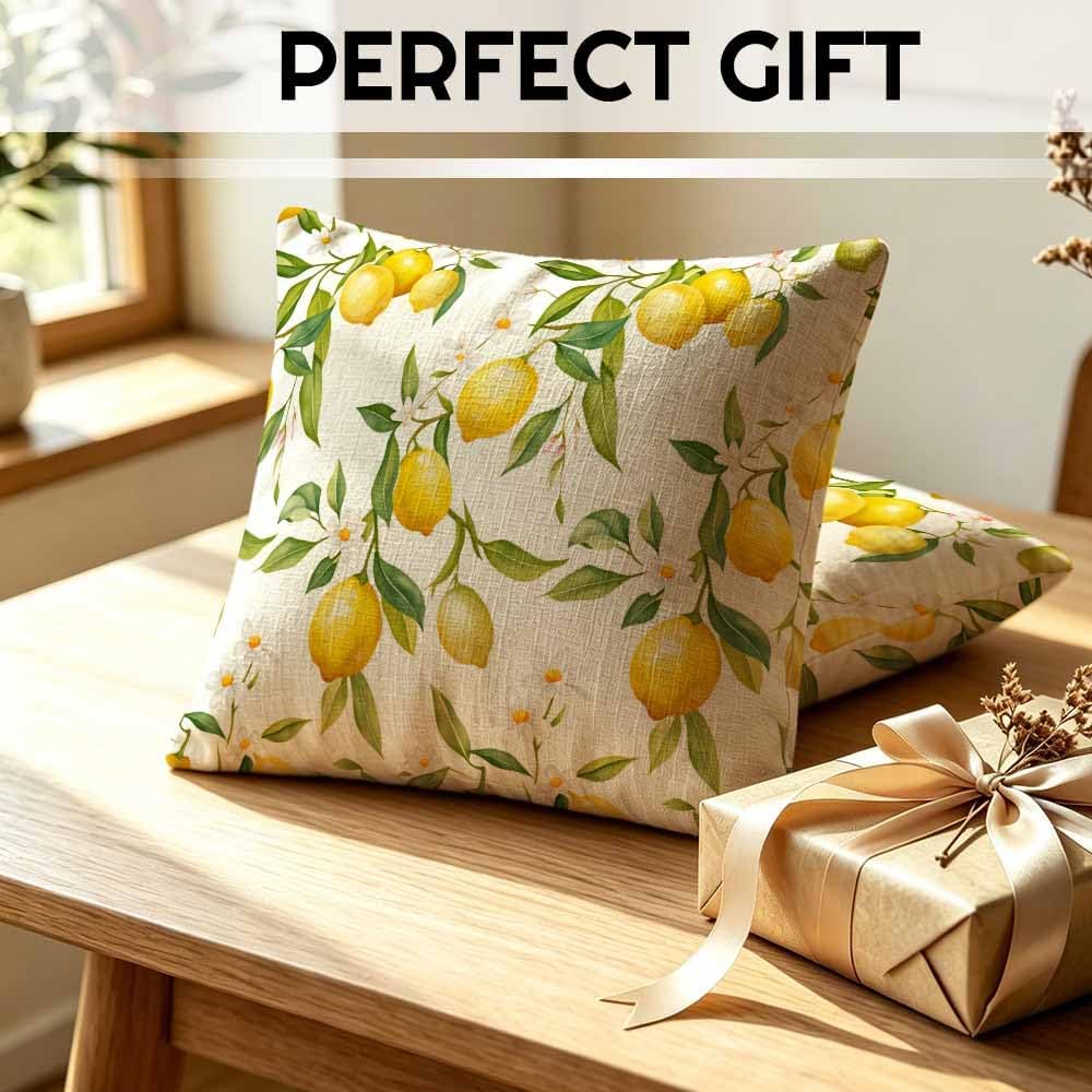 Lemon Cotton Linen Throw Pillow Covers Citrus Fresh Decorative Cushion Cases for Couch, Bed, Sofa & Car 18x18 Inch Yellow