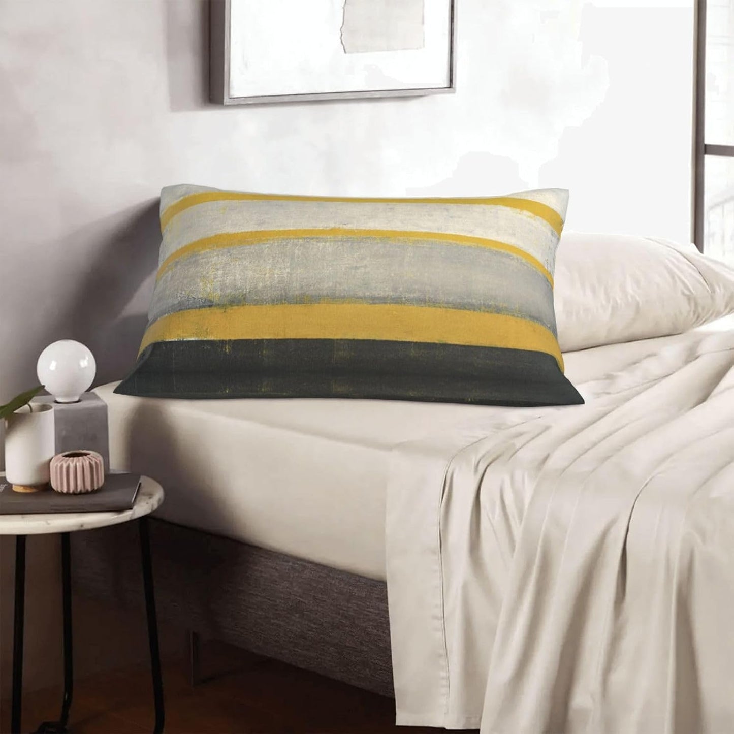 Yellow Grey Throw Pillow Covers Beige Abstract Art Lumbar Pillow Cover 12x20 Inch Set of 2 Painting Striped Pillowcase Decorative Cushion Cases for Couch Sofa