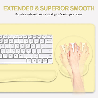 4 PCS Mouse Pad Desk Mat Protector, Keyboard Wrist Rest + Comfortable Mouse Pad with Wrist Rest +Coaster, Large Gaming Mousepad for Computer Laptop, 35.4" X 15.7" XXL Deskpad for Office Home I Yellow