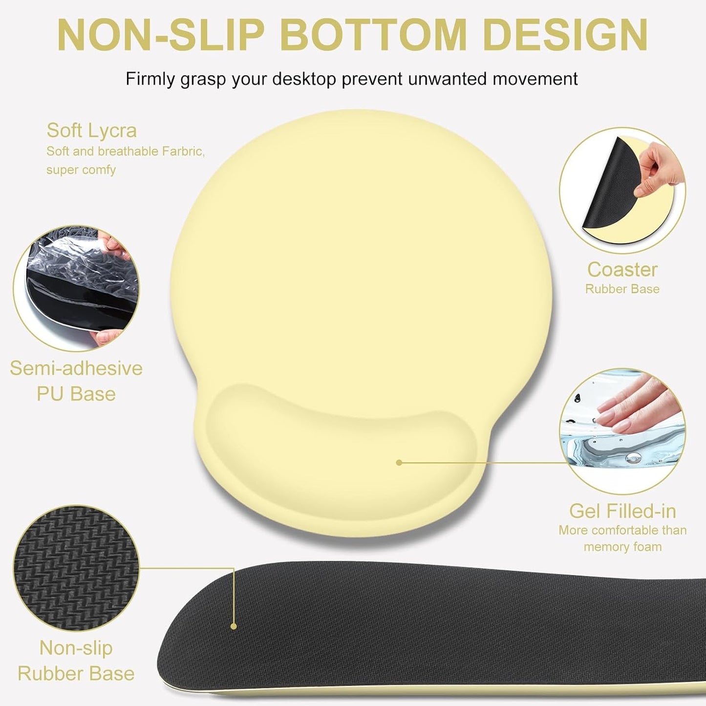 4 PCS Mouse Pad Desk Mat Protector, Keyboard Wrist Rest + Comfortable Mouse Pad with Wrist Rest +Coaster, Large Gaming Mousepad for Computer Laptop, 35.4" X 15.7" XXL Deskpad for Office Home I Yellow