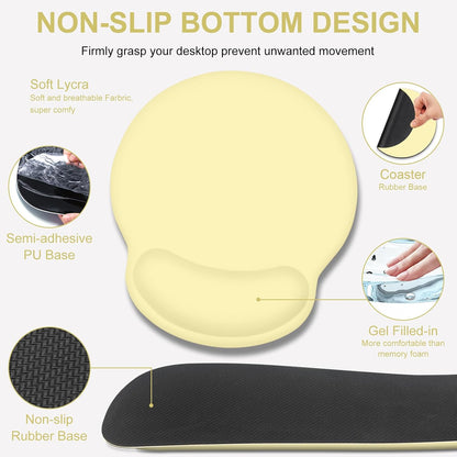 4 PCS Mouse Pad Desk Mat Protector, Keyboard Wrist Rest + Comfortable Mouse Pad with Wrist Rest +Coaster, Large Gaming Mousepad for Computer Laptop, 35.4" X 15.7" XXL Deskpad for Office Home I Yellow
