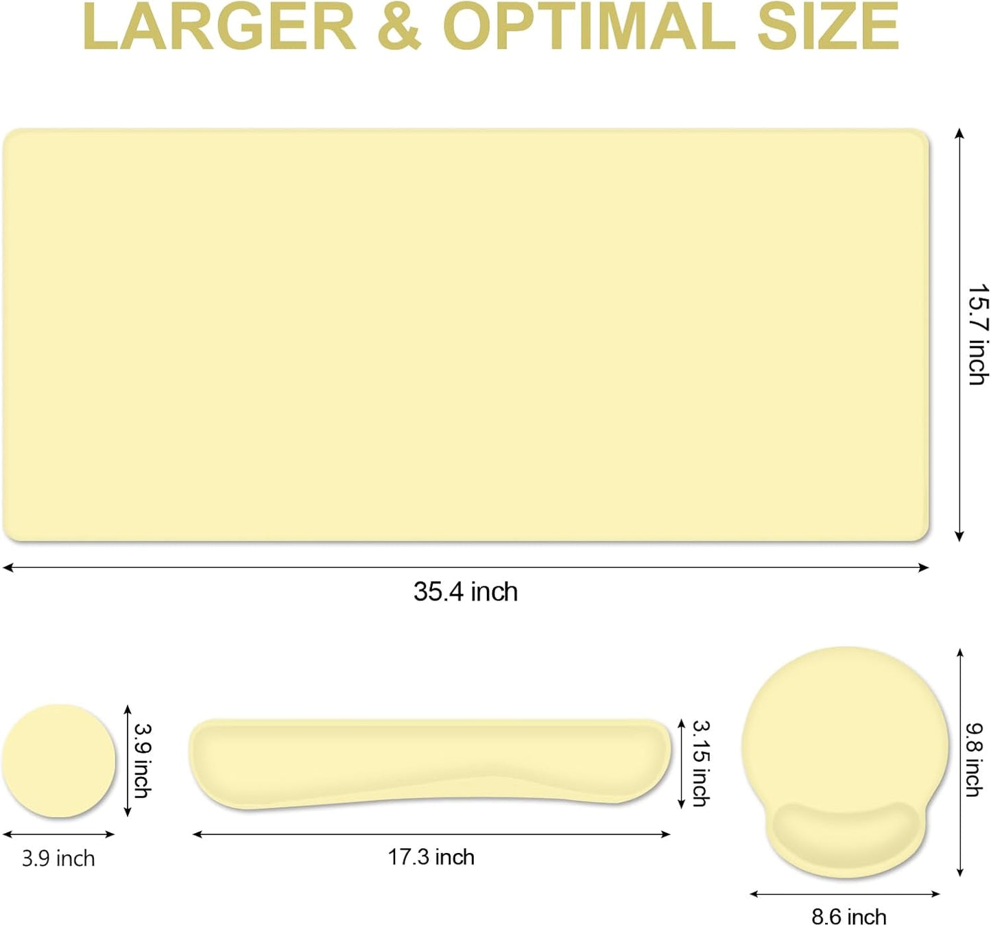 4 PCS Mouse Pad Desk Mat Protector, Keyboard Wrist Rest + Comfortable Mouse Pad with Wrist Rest +Coaster, Large Gaming Mousepad for Computer Laptop, 35.4" X 15.7" XXL Deskpad for Office Home I Yellow