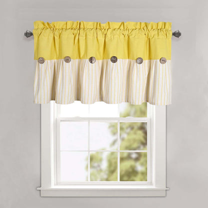 DOSLY Ides Farmhouse Rustic Cotton Valance Curtain, Yellow Striped Pleated Design with Coconut Buttons, Multi-Room Window Treatment for Kitchen Living Room Bedroom, 52" W x 18" L