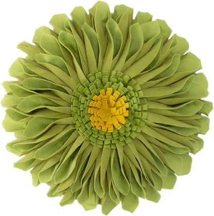 JWH 3D Flower Throw Pillow Cover, Velvet, Green Yellow, 12 Inch | Round Floral Cushion, Sunflower Accent, Handmade, Decorative Pops for Bed Couch Sofa Chair Car Living Room