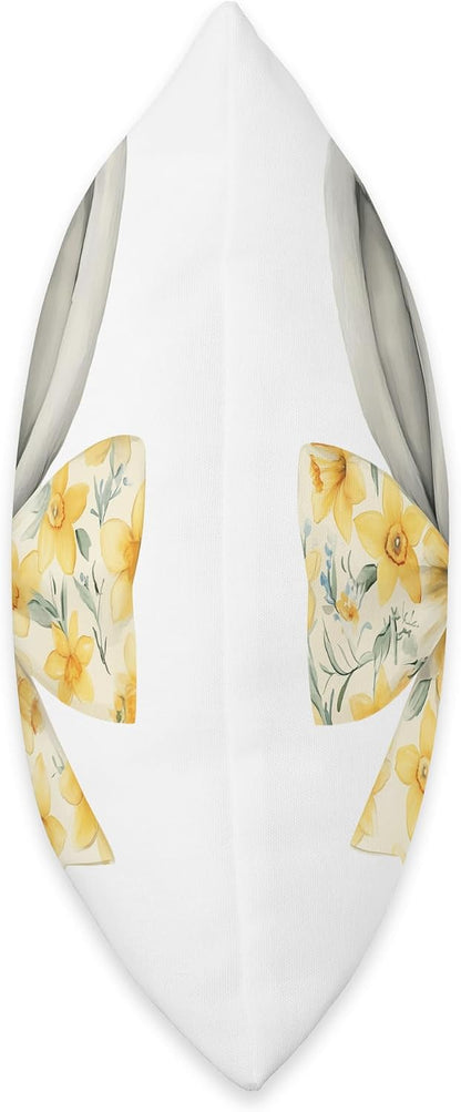 Easter Bunny Coquette Bow Yellow Daffodil Spring Rabbit Ears Throw Pillow